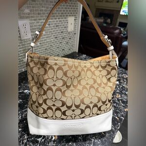 Coach 2006 Signature Jacquard Hobo Shoulder Bag with leather trim EUC